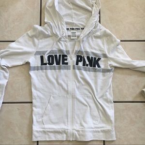 White pink zip up sweater